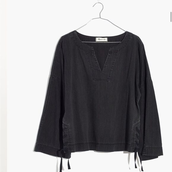 NWT Madewell Denim Side-Lace Top in Sloan Black Size M - Picture 1 of 9